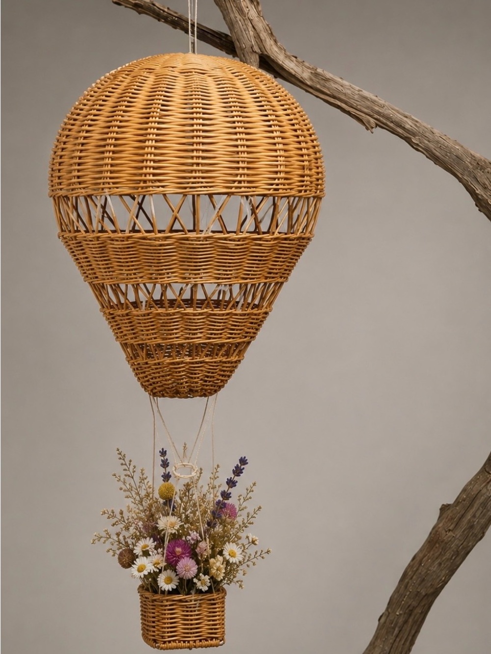 Vintage Natural Brown Woven Hot Air Balloon Hanging Décor